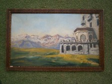ANCIENNE PEINTURE HUILE CARTON LEFLORENTIN GUY PAYSAGE MONTAGNE FRENCH ANTIQUE