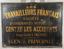 Ancienne plaque émaillée publicitaire les travailleurs français 41x55 cm