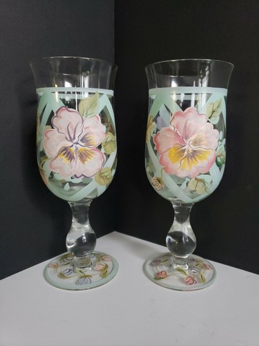 Hand painted stemmed ice tea - hand,