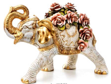 Petite Statue Capodimonte Fleurs Figurine Éléphant Bibelot en Porcelaine Or neuf