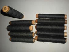 10 anciennes bobines de fil coton noir  mercerie couture filature deco