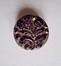 BOUTON ANCIEN ,  1910/20 , 12 mm , verre lustré noir et argenté décor chardons
