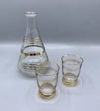 Service à digestif ancien – carafe et 2 verres assortis doré années 50-70