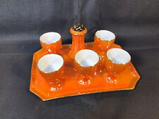 Ancien service pour oeufs à la coque en porcelaine orange et dorure début 20ème