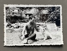 PHOTO ancienne Homme torse nu chien gay Shirtless man Hombre Uomo