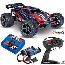 Traxxas E-Revo 1/16 4x4 Rouge-Bleu+4A Chargeur+2 x 2200 Lipo Akku Jeu Combo