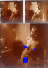 PHOTO STEREO  sur verre NU FEMININ 1900 - 1920  risque sexy nude lesbian / 774
