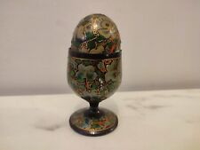 Oeuf fait main vintage Inde Cachemire PEINT MAIN PEINTURE MINIATURE BOIS SCULPTE