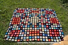 Couverture Plaid patchwork crochet granny, couleurs fait main vintage 140 x 180