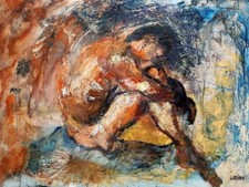 Homme nu assis - Signé