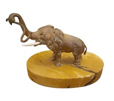 Porte-montre ancien éléphant bronze marbre jaune orangé Art déco 1930 vintage