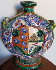 Ancien beau vase gourde en céramique Blason Château Fleur de Lys - Italy   C89