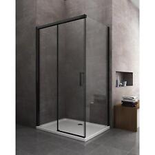 Douche d'angle noir mat à fermeture douce coulissante H 200 verre 8 mm EasyClean