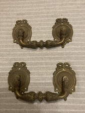 Paire De Grande Poignée Ancienne Piano En Bronze Tiroir Noeud Cocarde Louis XVI