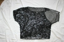 WHISTLES Batwing Asymétrique Noir Résille Transparente Haut All Over Paillettes UK 8 Oversize 14