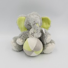 Doudou éléphant gris blanc vert avec balle HAPPY HORSE - 29376