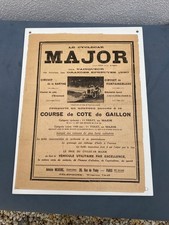 CYCLECAR - MAJOR - AFFICHE COURSE DE COTE DE GAILLON 1920 SOUS PLEXIGLAS