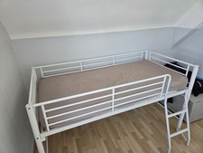 Lit Haut,  Blanc Métal 90 X