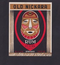 Ancienne étiquette   Alcool  France  BN181025  Rhum   Old Nickara Rum Masque