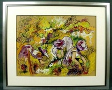 Grand pastel et craie grasse vers 1990 par Christina Les vendanges Vignes