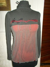 VINTAGE TOP Tee shirt MESH gris doublé rouge Cop Copine Modèle Cubane T1  36/38