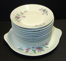 SERVICE A GATEAUX PORCELAINE DE LIMOGES 12 ASSIETTES 1 PLAT  FLEURS FOND BLANC