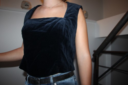 Blouse velours bleu paule - blouse,