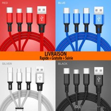 CABLE 3 en 1 USB CHARGEUR Pour SAMSUNG IPHONE X XS XR  TYPE C/IOS/Micro USB
