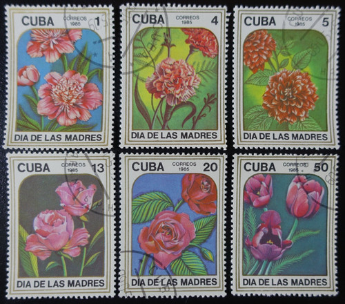 Timbres 1cuba fleurs - -,