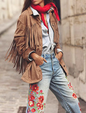 Veste en cuir daim à franges