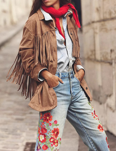 Veste cuir daim franges - veste,