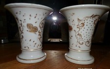 2 Vases cornet cache-pots en PORCELAINE DE PARIS dorée EPOQUE EMPIRE papillon 