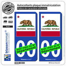 2 Stickers autocollant plaque immatriculation Auto : Californie - Drapeau Ajusté
