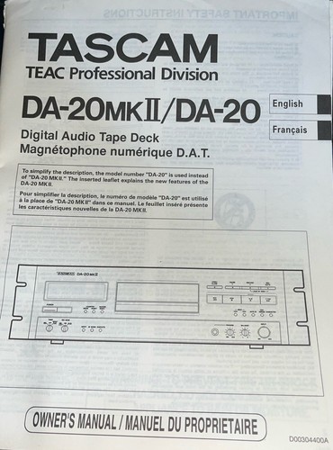 Tascam da20 mkii - da20, manual