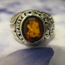 Chevalière Rhodié T60 Citrine US Navy en Argent Massif 925/000 Dolly-Bijoux