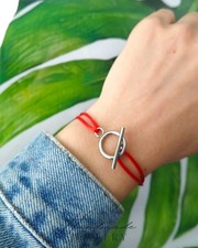 Bracelet cordon rouge breloque fermoir T acier inoxydable Bracelet toggle 