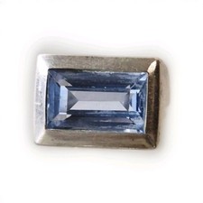 Bague Chevaliere En Argent 925 Pierre Bleue Claire Topaze? Aigue Marine?