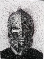 Dessin Gladiateur spartiate grecs Casque combat 300 28x21 cm/feuille signé SD