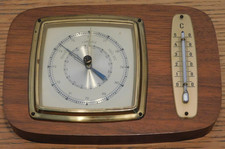 vintage ancien BAROMETRE meteo THERMOMETRE mural en bois TEMPERATURE