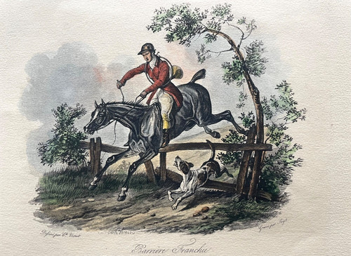Gravure aquarellée chasse - , à