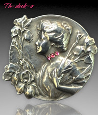 BROCHE ARGENT DROPSY FEMME ART NOUVEAU IRIS +PIERRES SEMIES PRECIEUSES