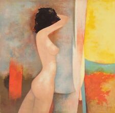 CLAUDE GAVEAU NU AU RIDEAU JAUNE 1985 lithographie signée