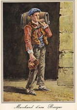 Carte postale postcard 10x15cm PAYS BASQUE marchand d'eau basque aquarelles