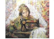 CP PETITE COUTURIERE TRES GRACIEUSE DEVANT SA MACHINE A COUDRE