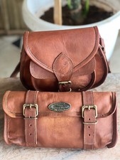 Sac À Outils En Cuir Véritable Vintage Avec 2 Sangles Et Fermeture À Boucle