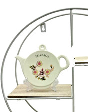 repose-sachet de thé grand modèle mélamine blanc motifs fleurs 16 x 13,5 cm env