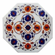 12 " Marbre Blanc Coin Table Top Demi Précieux Pierres Incrustation Handmade