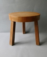 tabouret tripode en chêne massif des années 70, wooden stool