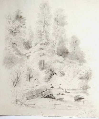 Dessin ancien paysage - signé, m