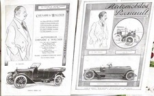  2 Rares Publicité Auto 1914 Comoedia Illustré: Renault 10HP / Chenard et Walker